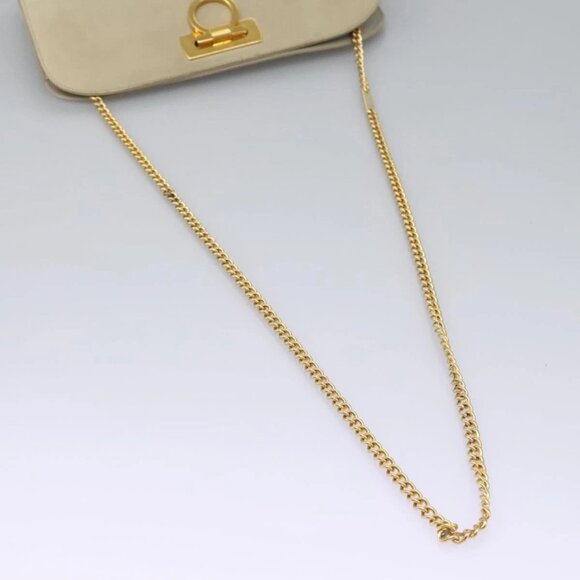 Salvatore Ferragamo Gancini Chain Shoulder Bag Suede Beige Gold Auth MY113 - Picture 8 of 16